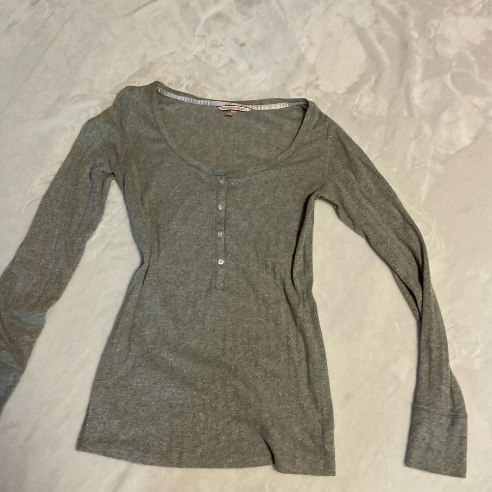Victorias Secret Gray Top and Pink Striped Pajama Set